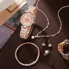 Load image into Gallery viewer, 6 Piece Luxury Rose Gold Rhinestone Jewelry Set