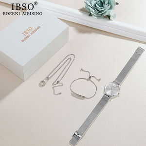 Stunning! IBSO Crystal Design Bracelet Necklace Watch Jewelry Set