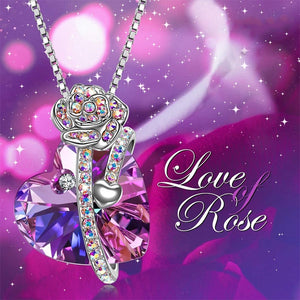 "Beautiful" Multicolor Rose Flower Crystal Heart Necklace