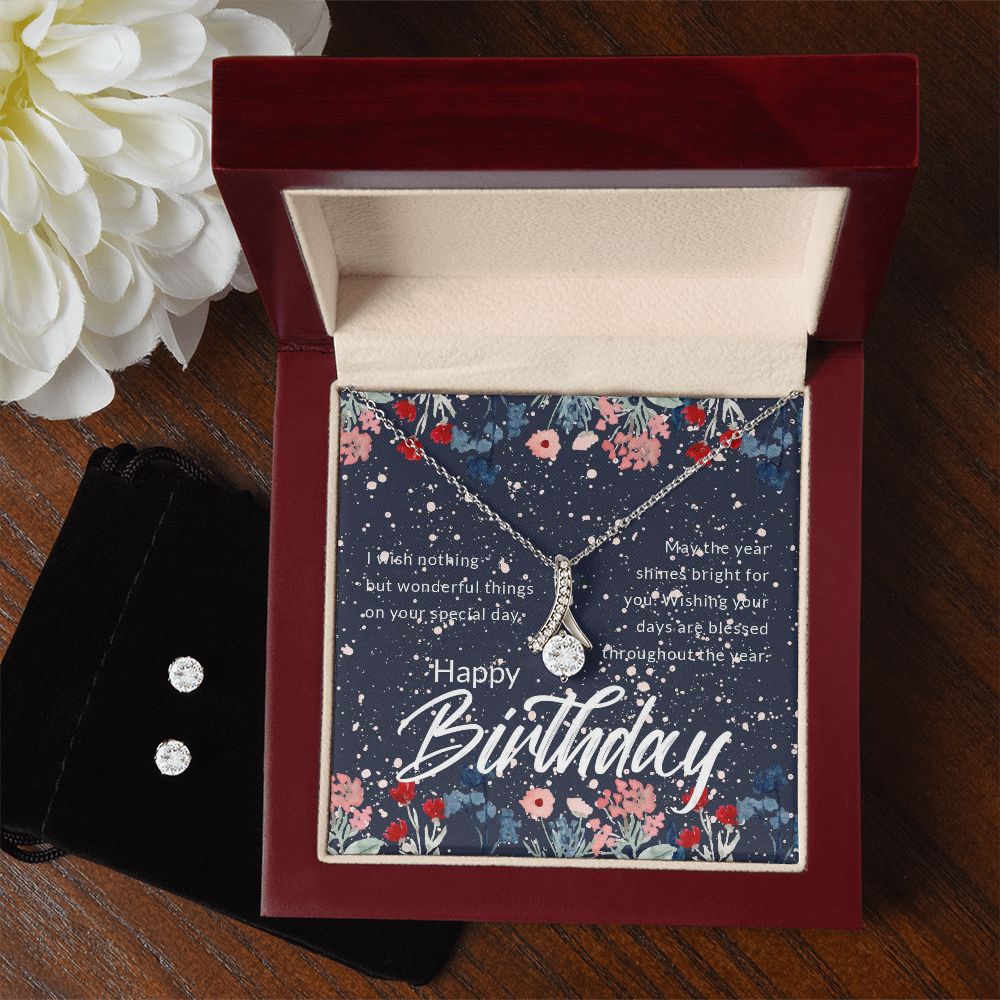 Gift For Her Birthday - Alluring Beauty Necklace and Cubic Zirconia Earring Set