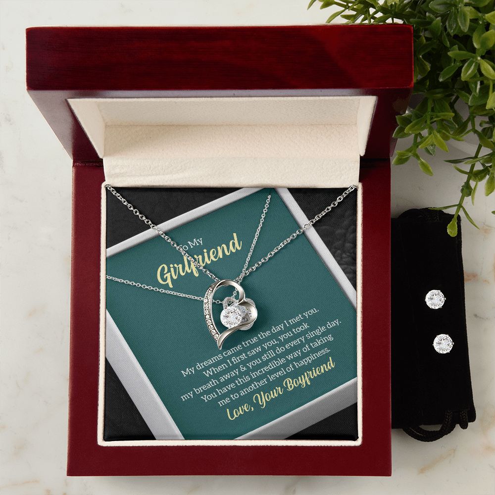 Beautiful Gift For Your Girlfriend - Forever Love Necklace and Cubic Zirconia Earring Set