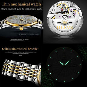 OLEVS Men Mechanical Luxury Stainless Steel Waterproof Watch