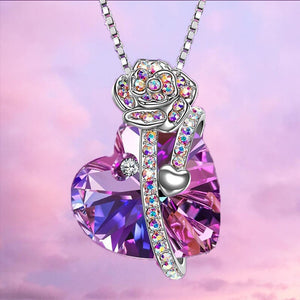 "Beautiful" Multicolor Rose Flower Crystal Heart Necklace