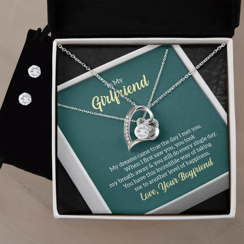 Gift For Your Girlfriend - Forever Love Necklace and Cubic Zirconia Earring Set