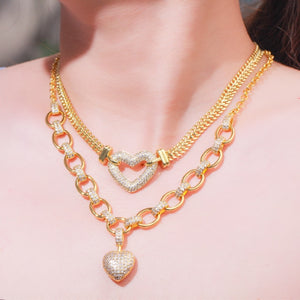 Heart Shape Charm Bracelet Pendant Necklace Jewelry Set